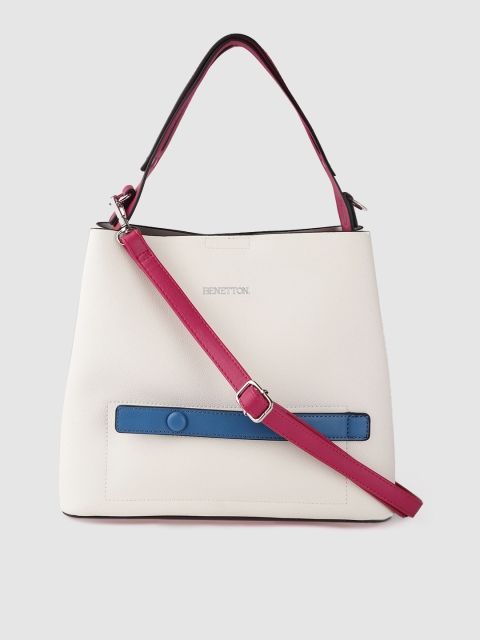 

United Colors of Benetton White Solid Handheld Bag with Detachable Sling Strap