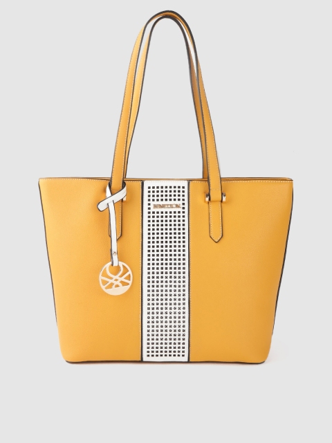 

United Colors of Benetton Mustard Yellow & White Colourblocked Shoulder Bag With Laser Cut