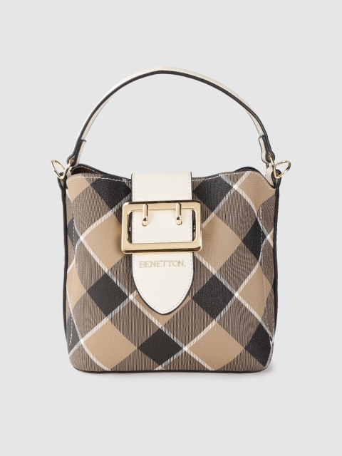 

United Colors of Benetton Beige & Black Checked Handheld Bag