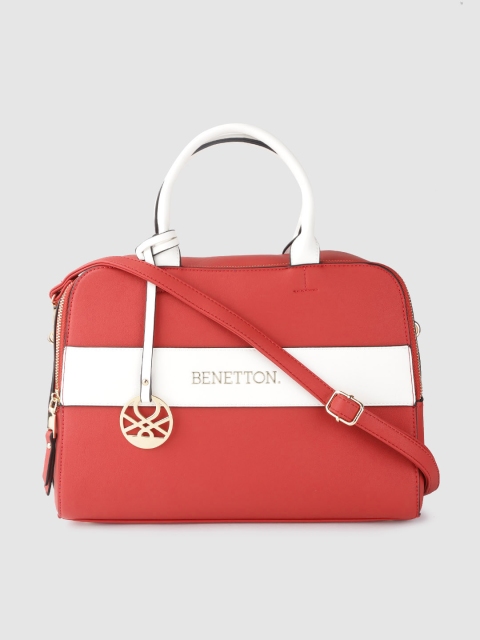 

United Colors of Benetton Red & White Colourblocked Handheld Bag with Sling Strap