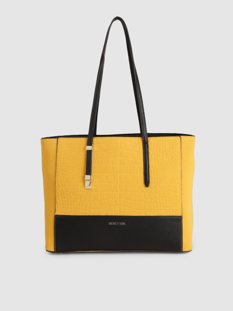 

United Colors of Benetton Yellow & Black Textured Shoulder Bag