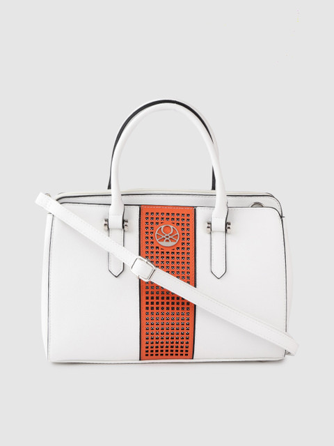 

United Colors of Benetton White & Orange Colourblocked Handheld Bag