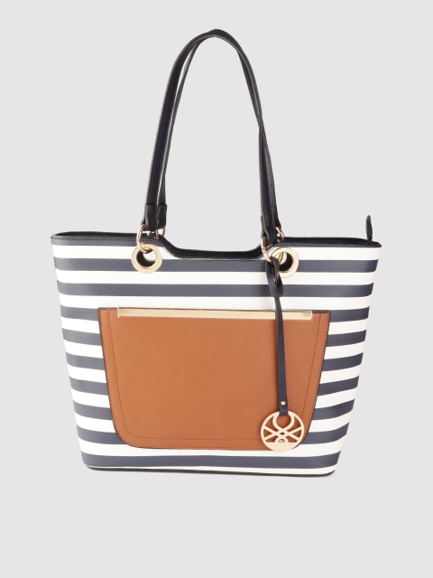 

United Colors of Benetton White & Navy Blue Striped Shoulder Bag