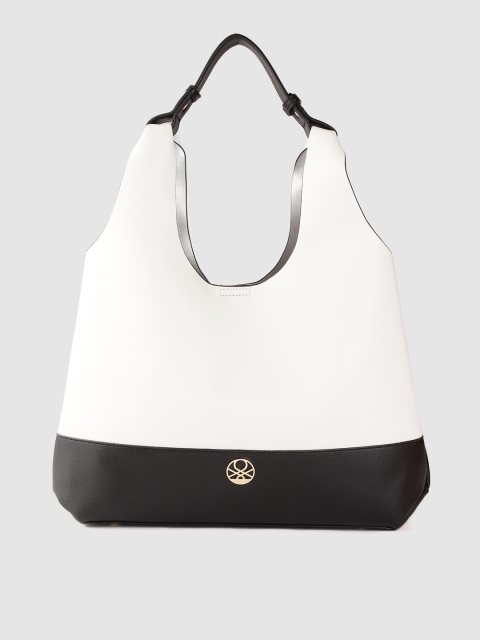 

United Colors of Benetton White & Black Colourblocked Hobo Bag