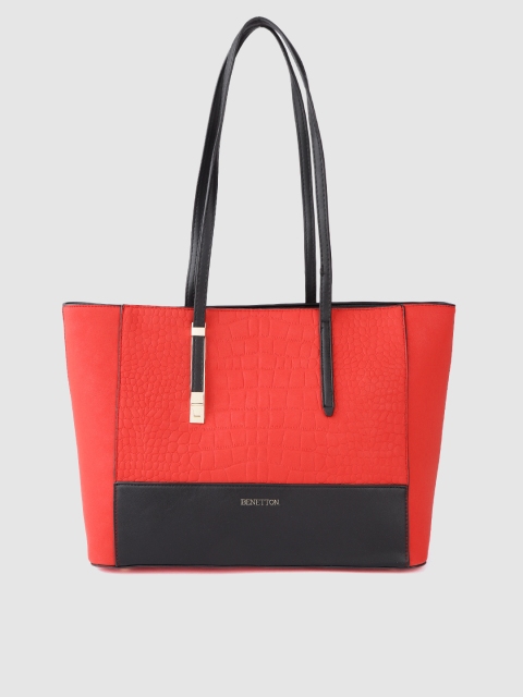 

United Colors of Benetton Red & Black Croc Textured Shoulder Bag