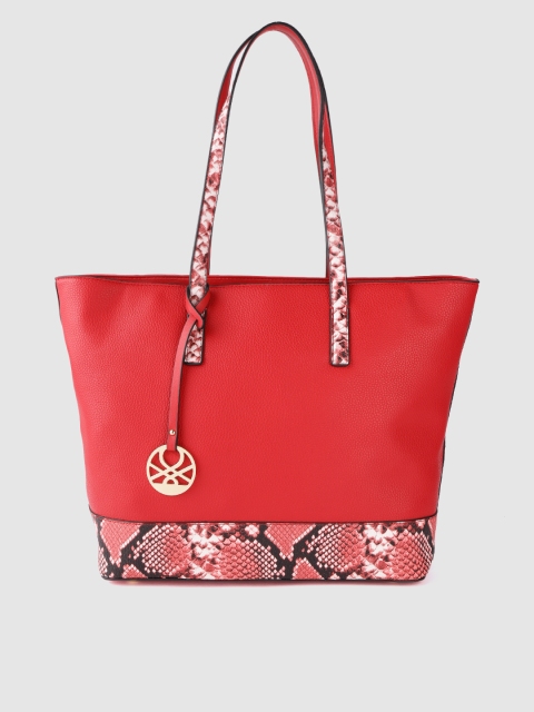

United Colors of Benetton Red Solid Shoulder Bag with Snake Skin Textured Detail