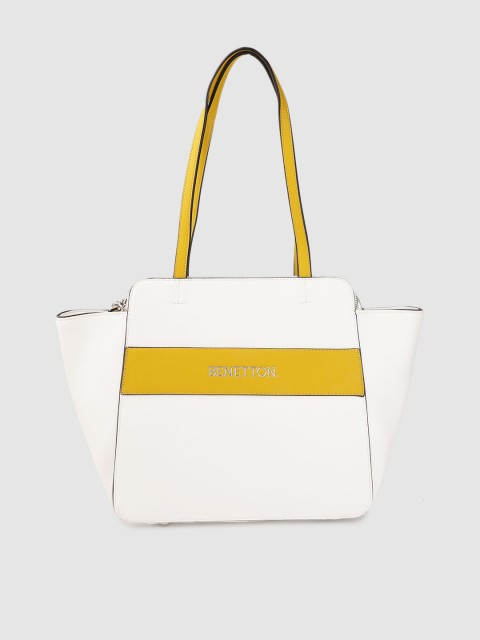 

United Colors of Benetton White & Mustard Yellow Colourblocked Shoulder Bag
