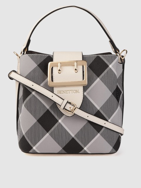 

United Colors of Benetton Black & Grey Checked Handheld Bag