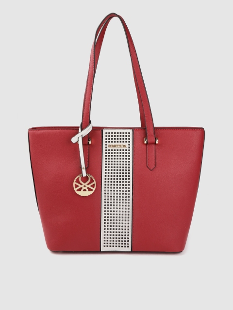 

United Colors of Benetton Red & White Colourblocked Shoulder Bag with Laser Cut Detail