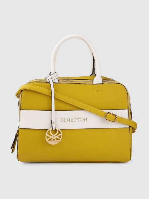 

United Colors of Benetton Mustard Yellow & White Colourblocked Handheld Bag