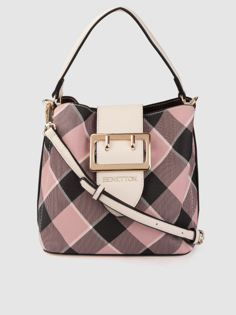 

United Colors of Benetton Pink & Black Checked Handheld Bag