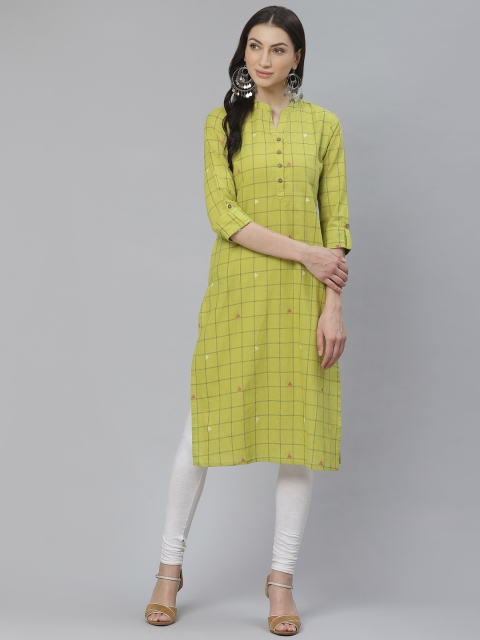 

Cayman Women Lime Green Checked Straight Kurta