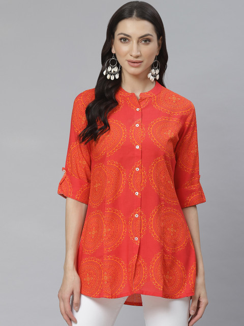 

Cayman Women Red & Orange Printed Pure Cotton A-Line Kurti