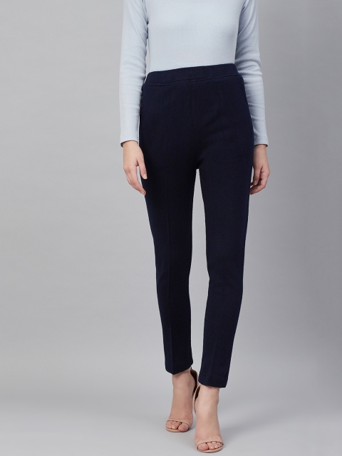 

Cayman Women Navy Blue Cropped Woollen Trousers