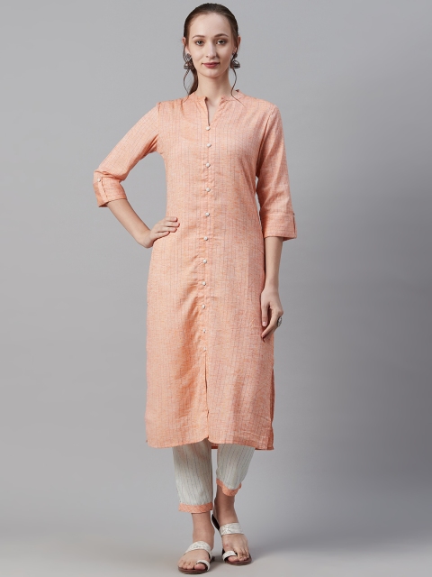 

Cayman Women Peach-Coloured & Off-White Striped Kurta with Trousers