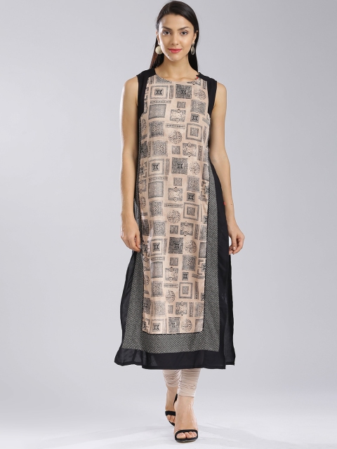

W Black & Beige Panelled Printed Kurta