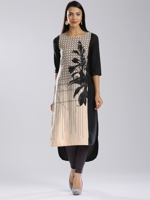 

W Beige & Black Printed Kurta
