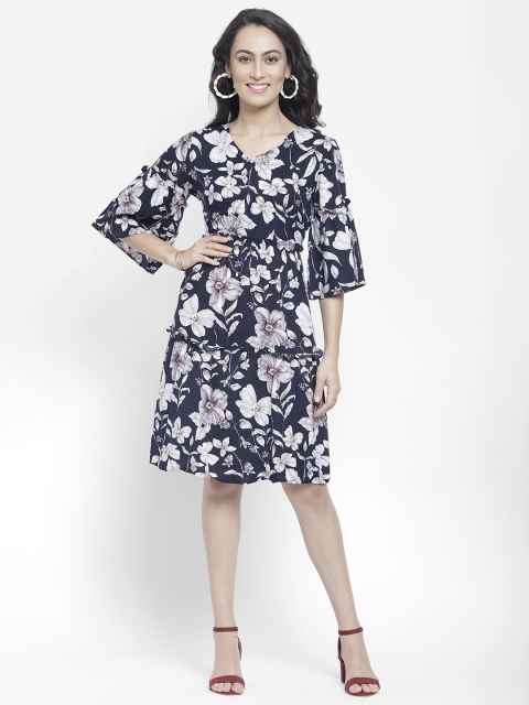 

NIXX Women Navy Blue Printed A-Line Dress