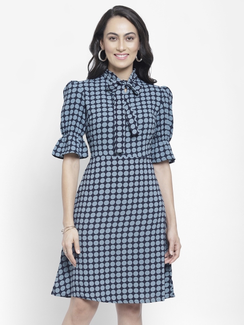 

NIXX Women Navy Blue Printed A-Line Dress