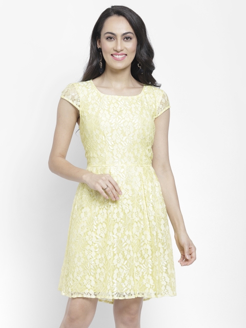 

NIXX Women Yellow Self Design Fit and Flare Dress