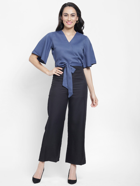 

NIXX Women Blue & Black Colourblocked Basic Jumpsuit