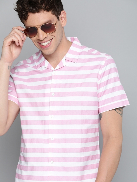 

HERE&NOW Men Pink & White Striped Slim Fit Casual Shirt