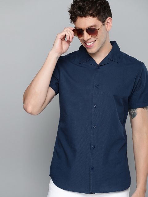 

HERE&NOW Men Navy Blue Solid Slim Fit Casual Shirt