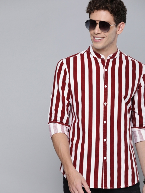 

HERE&NOW Men Maroon & White Slim Fit Striped Casual Shirt