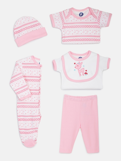 

YK Infant Girls Baby Pink & White Printed Pack of 6 Pure Cotton Apparel Gift Set