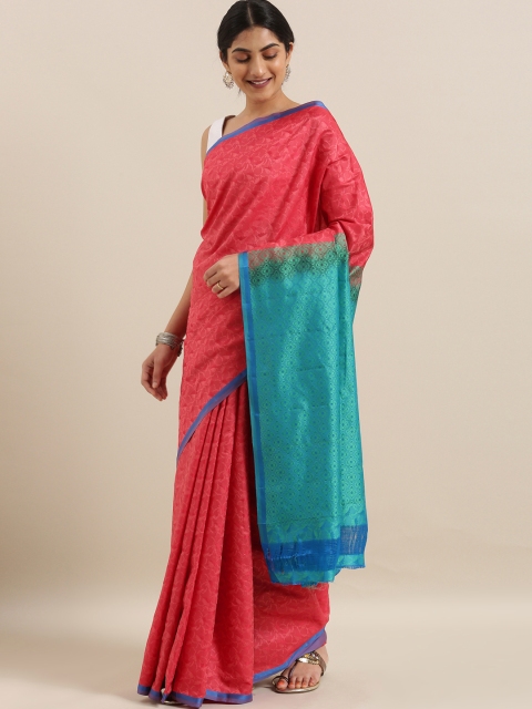 

The Chennai Silks Pink & Blue Pure Silk Woven Design Dharmavaram Saree
