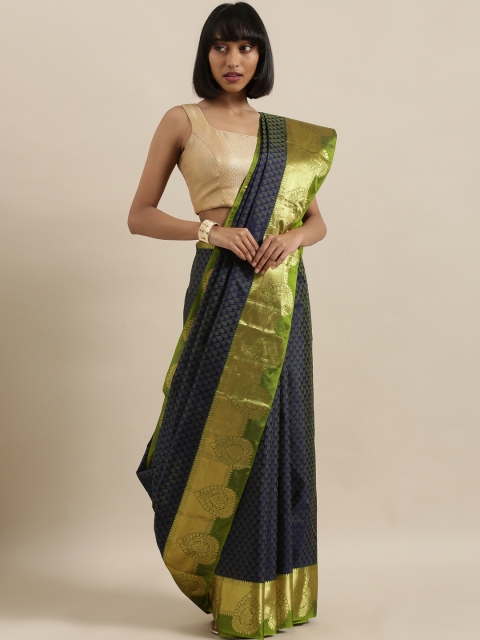 

The Chennai Silks Navy Blue & Lime Green Pure Silk Woven Design Dharmavaram Saree
