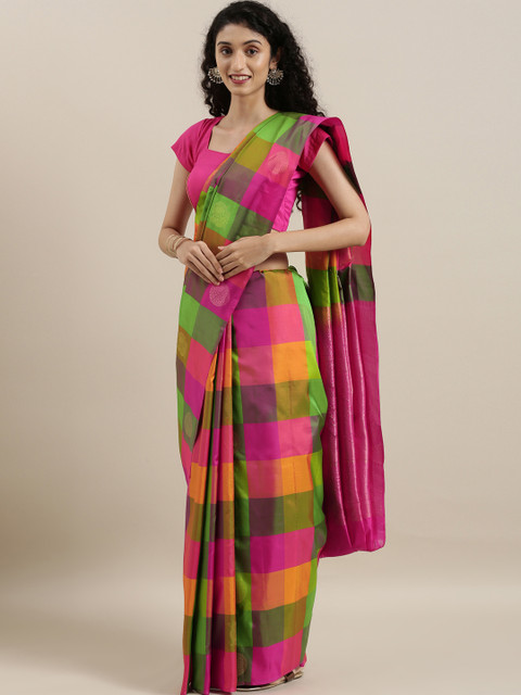 

The Chennai Silks Classicate Multicoloured Pure Silk Checked Kanjeevaram Saree, Multi