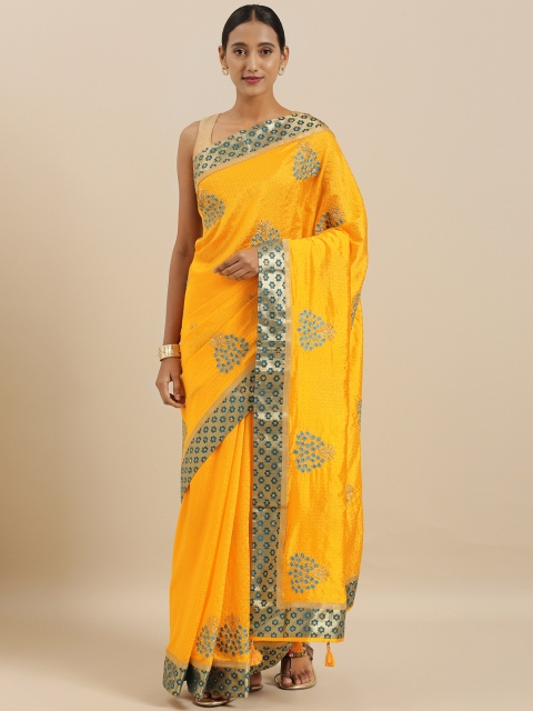 

The Chennai Silks Classicate Yellow Embroidered Viscose Rayon Saree