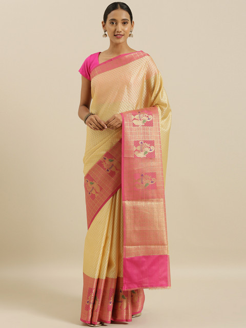 

The Chennai Silks Beige Woven Design Organza Saree