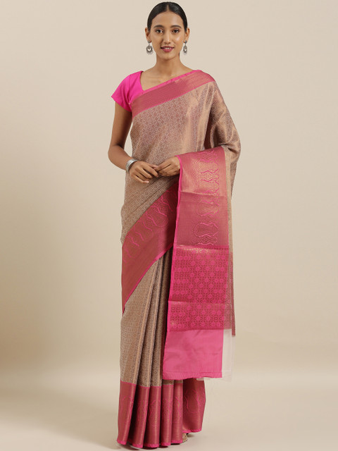 

The Chennai Silks Golden & Grey Organza Woven Design Saree, Gold