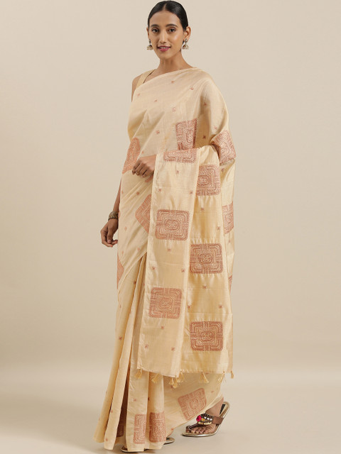 

The Chennai Silks Beige & Brown Jute Cotton Embroidered Saree