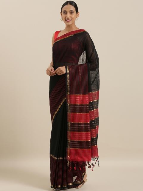 

The Chennai Silks Classicate Black & Red Pure Cotton Self-Checked Mangalagiri Saree