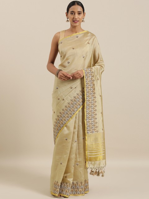 

The Chennai Silks Beige Embroidered Jute Cotton Saree