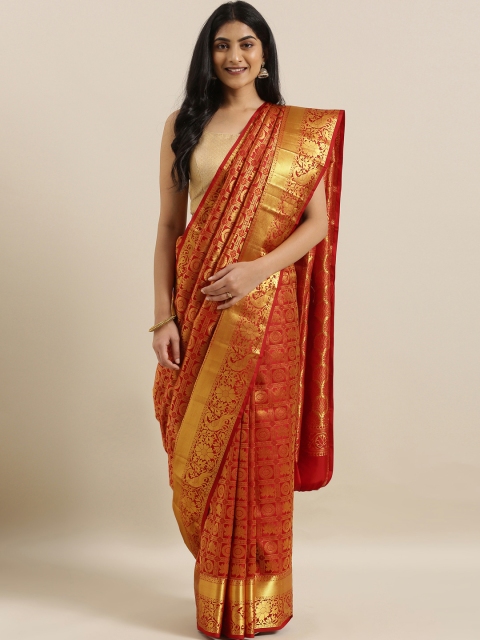 

The Chennai Silks Classicate Red & Gold-Toned Pure Silk Woven Design Kanjeevaram Saree