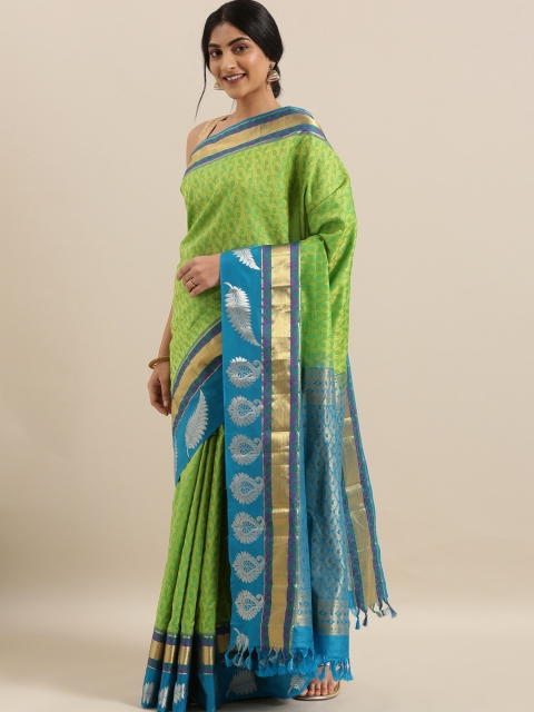 

The Chennai Silks Green & Blue Pure Silk Woven Design Dharmavaram Saree