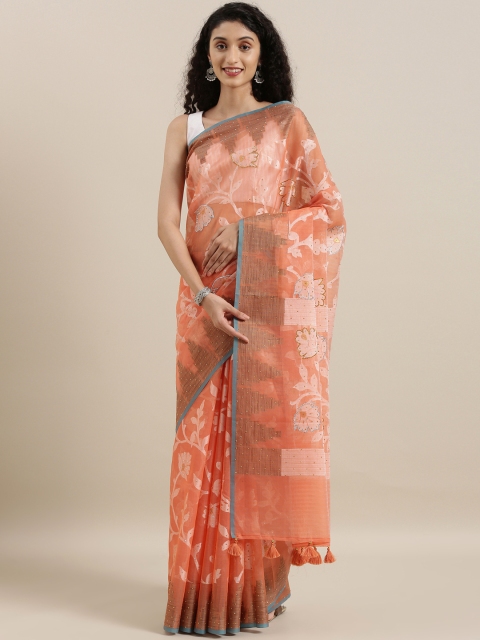 

The Chennai Silks Classicate Peach-Coloured & White Organza Woven Design Saree