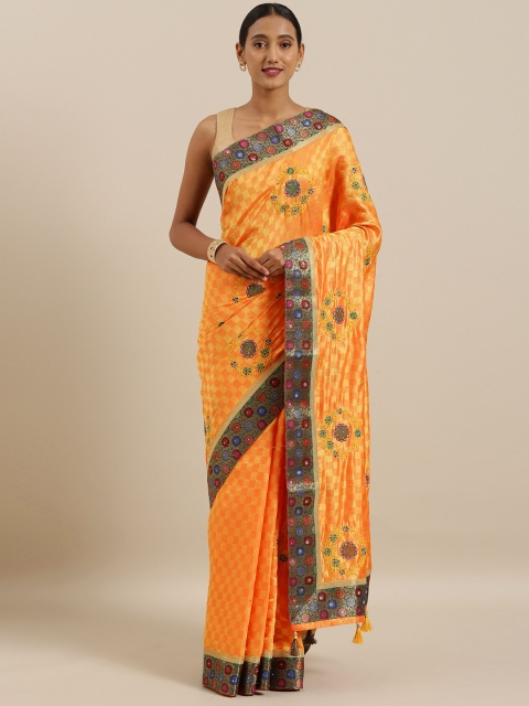 

The Chennai Silks Yellow & Gold-Toned Viscose Rayon Embroidered Saree