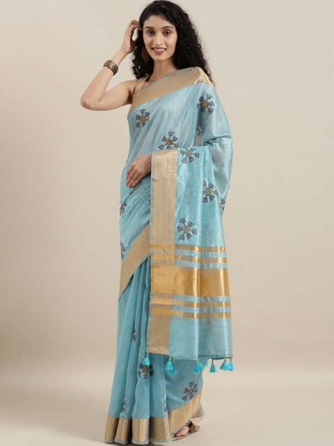 

The Chennai Silks Classicate Blue & Golden Viscose Rayon Embroidered Festive Saree