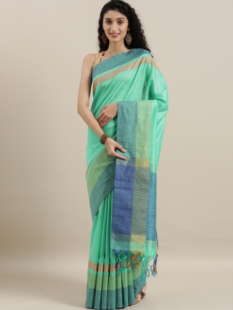 

The Chennai Silks Classicate Sea Green Solid Cotton Blend Saree