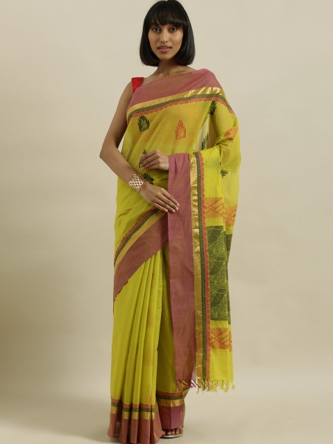 

The Chennai Silks Yellow & Green Pure Cotton Woven Design Saree