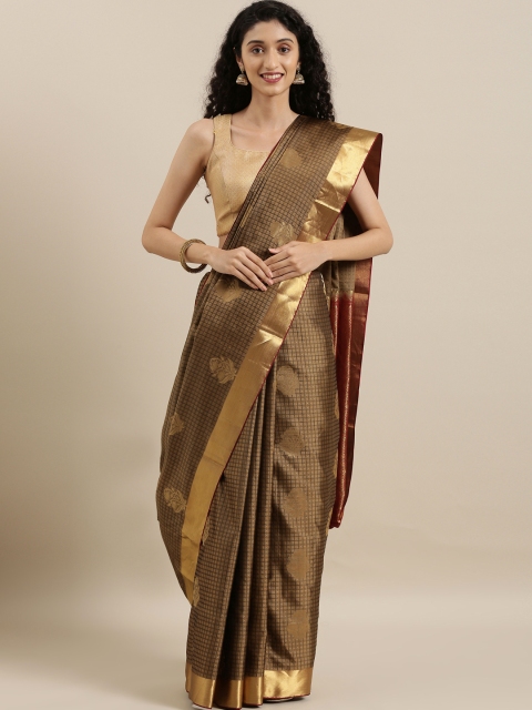 

The Chennai Silks Gold-Toned & Maroon Pure Silk Checked Kanjeevaram Saree