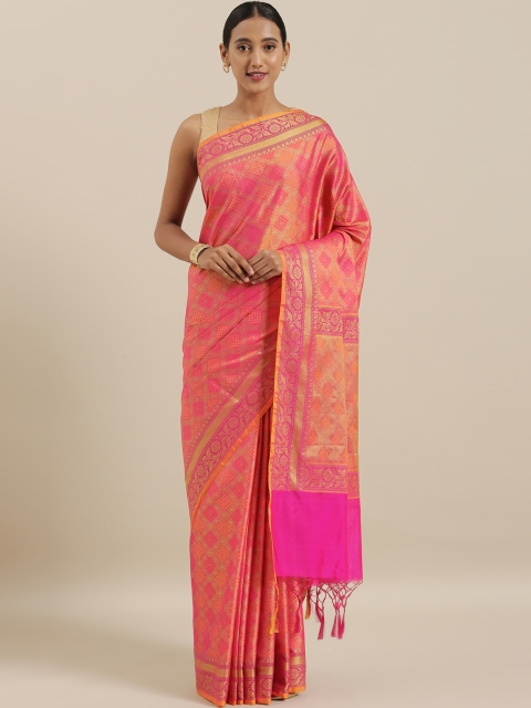 

The Chennai Silks Classicate Peach-Coloured & Pink Organza Woven Design Saree
