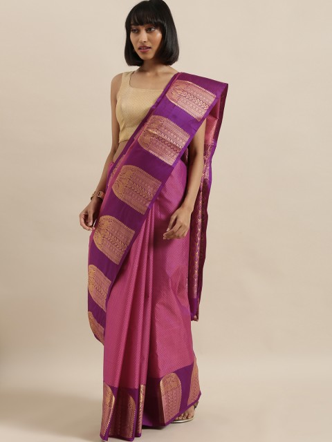 

The Chennai Silks Purple & Gold-Toned Pure Silk Woven Design Dharmavaram Saree
