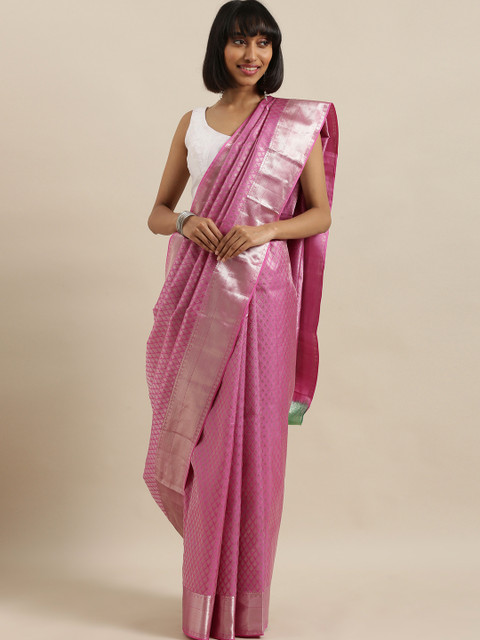 

The Chennai Silks Classicate Pink & Silver-Toned Pure Silk Woven Design Kanjeevaram Saree