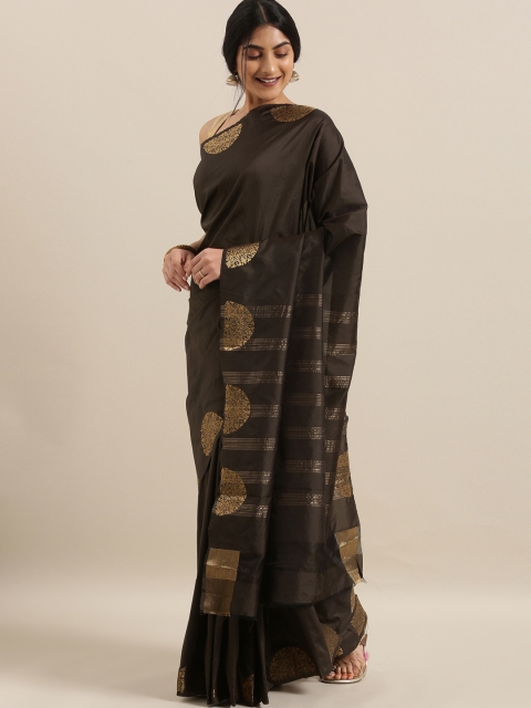 

The Chennai Silks Black & Gold-Toned Polycotton Solid Saree